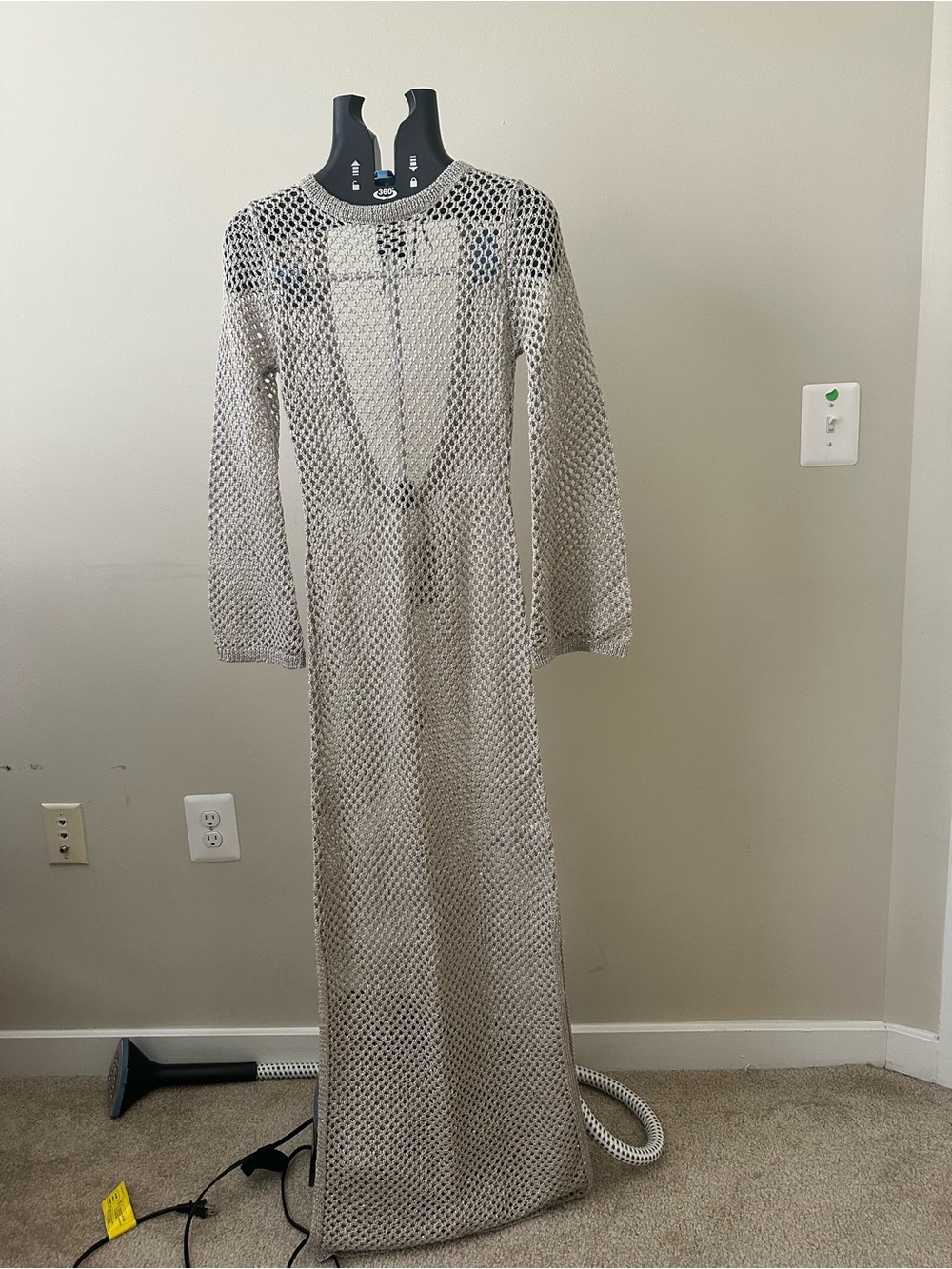 South Beach × Misha Grimes sequin knit long sleeve maxi beach dress in silver - Picture 2 of 7
